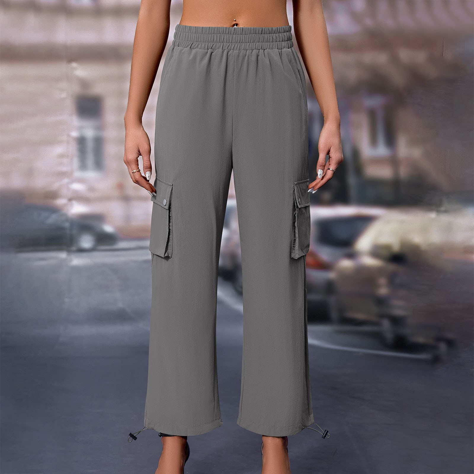 thumbnail image 2 of Pantalones jogger casuales para mujer con bolsillos laterales: cómodos y versátiles para el día a día, poliéster y spandex, diseño de pierna cónica, 2 of 8